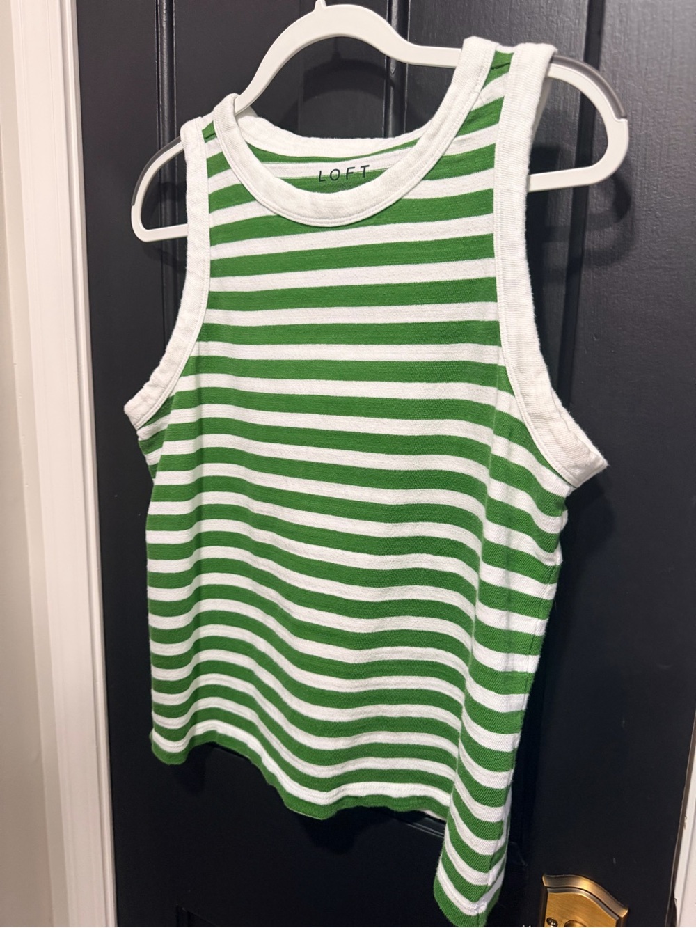 LOFT Green and White Striped Tank Top